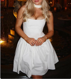 Sexy White Suspenders Back Tie-Up A-Shaped Birthday Party Homecoming Dress HZ1022