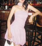 Cute tube top flower bud pink waist pleated birthday party homecoming dress HZ1022