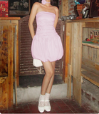 Cute tube top flower bud pink waist pleated birthday party homecoming dress HZ1022