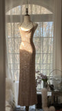 Sparkling Champagne Halter Neck Sequin Mermaid Long Prom Dress HZ1022