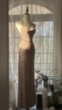 Sparkling Champagne Halter Neck Sequin Mermaid Long Prom Dress HZ1022