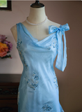 Cute Blue Beaded Ruffled Collar Birthday Party Homecoming Dress HZ1022