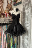 Sweet Black Lace Tie Mini Birthday Party Homecoming Dress HZ1022