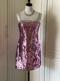 Sparkling Spaghetti Strap Purple Sequin Slim Fit Mini Birthday Party Homecoming Dress HZ1022