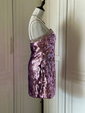 Sparkling Spaghetti Strap Purple Sequin Slim Fit Mini Birthday Party Homecoming Dress HZ1022