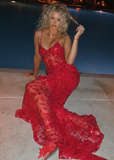 Beautiful Spaghetti Straps Birthday Party Dresses Red Lace Prom Dresses HZ1022