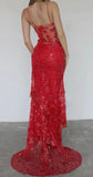Beautiful Spaghetti Straps Birthday Party Dresses Red Lace Prom Dresses HZ1022
