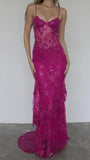 Beautiful Spaghetti Straps Birthday Party Dresses Red Lace Prom Dresses HZ1022