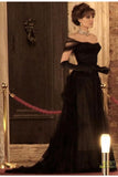 Vintage Ball Gown Black Birthday Party Dresses Off The Shoulder Prom Dresses HZ1022