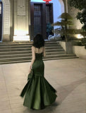 Sexy Mermaid Straps Green Party Dresses Satin Long Prom Dresses HZ1022