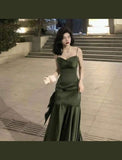 Sexy Mermaid Straps Green Party Dresses Satin Long Prom Dresses HZ1022