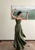 Sexy Mermaid Straps Green Party Dresses Satin Long Prom Dresses HZ1022