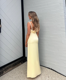 A line Backless Evening Party Dress Silk Satin Long Prom Dress HZ1022