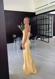 Mermaid Yellow Silk Satin Evening Party Dress Long Prom Dress HZ1022