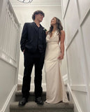 A line Ivory Backless Evening Party Dress Long Halter Prom Dress HZ1022