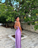 A line Straps Backless Party Dress Long Lilac Prom Dress HZ1022