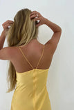 Sexy A line Spaghetti Straps Yellow Party Dress Slit Prom Dress HZ1022