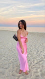 Simple A line Straps Sleeveless Party Dress Silk Satin Pink Prom Dress HZ1022