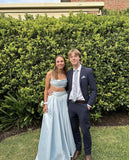 Sexy A line Straps Sleeveless Party Dress Light Sky Blue Backless Prom Dress HZ1022