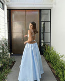 Sexy A line Straps Sleeveless Party Dress Light Sky Blue Backless Prom Dress HZ1022