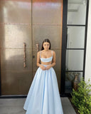 Sexy A line Straps Sleeveless Party Dress Light Sky Blue Backless Prom Dress HZ1022