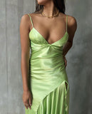 Sexy A line Straps Sage Green Party Dress Slit Prom Dress HZ1022