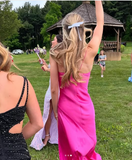 Sexy A line Straps Sleeveless Party Dress Hot Pink Side Slit Prom Dress HZ1022