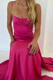 Sexy A line Straps Sleeveless Party Dress Hot Pink Side Slit Prom Dress HZ1022
