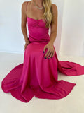 Sexy A line Straps Sleeveless Party Dress Hot Pink Side Slit Prom Dress HZ1022