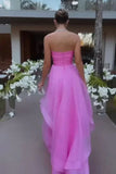 Sexy A line Strapless Sleeveless Party Dress Pink Prom Dress HZ1022