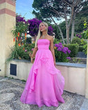 Sexy A line Strapless Sleeveless Party Dress Pink Prom Dress HZ1022