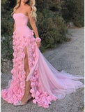 Sexy A line Sweetheart Sleeveless Party Dress Pink Slit Flowers Prom Dress HZ1022
