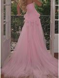 Sexy A line Sweetheart Sleeveless Party Dress Pink Slit Flowers Prom Dress HZ1022