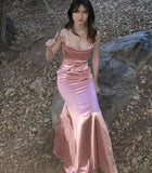 Mermaid Straps Party Dress Long Pink Prom Dress HZ1022