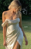 Sexy A line Sweetheart Party Dresses Ivory Slit Long Prom Dresses HZ1022