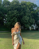 Sexy A line Sweetheart Party Dresses Ivory Slit Long Prom Dresses HZ1022