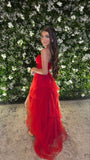 Sexy Red A-line Side Slit Maxi Long Party Prom Dresses HZ1022