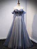 Blue Sweetheart Tulle with Lace Party Dress Prom Dress HZ1022