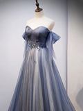 Blue Sweetheart Tulle with Lace Party Dress Prom Dress HZ1022