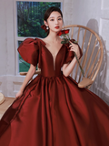 A line Burgundy Party Dresses Long Satin Prom Dresses HZ1022