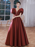 A line Burgundy Party Dresses Long Satin Prom Dresses HZ1022