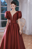 A line Burgundy Party Dresses Long Satin Prom Dresses HZ1022