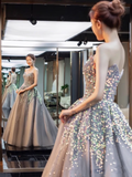 Ball Gown Strapless Sequin Party Dresses Long Tulle Prom Dresses HZ1022