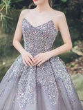 Ball Gown Strapless Sequin Party Dresses Long Tulle Prom Dresses HZ1022