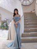 Mermaid Off The Shoulder Light Sky Blue Party Dresses Long Prom Dresses HZ1022