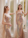 Sparkly Mermaid Straps Sequin Party Dresses Long Prom Dresses HZ1022