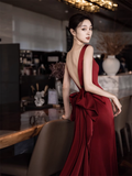 Simple Mermaid V neckline Party Dresses Long Burgundy Prom Dresses HZ1022