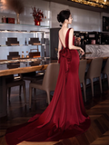Simple Mermaid V neckline Party Dresses Long Burgundy Prom Dresses HZ1022