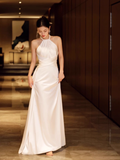 Simple Mermaid Halter Party Dresses Long White Prom Dresses HZ1022