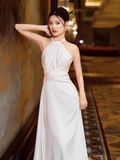 Simple Mermaid Halter Party Dresses Long White Prom Dresses HZ1022